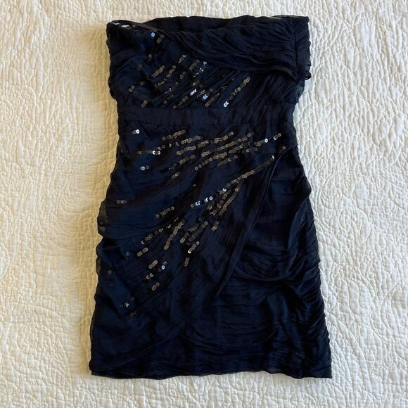 DVF Diane Von Furstenberg GARVIN EMBELLISHED Black Sequin Strapless Dress Size 8 - Picture 5 of 9